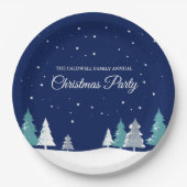 カスタムクリスマスパーティー冬樹ブルー ペーパープレート (正面)