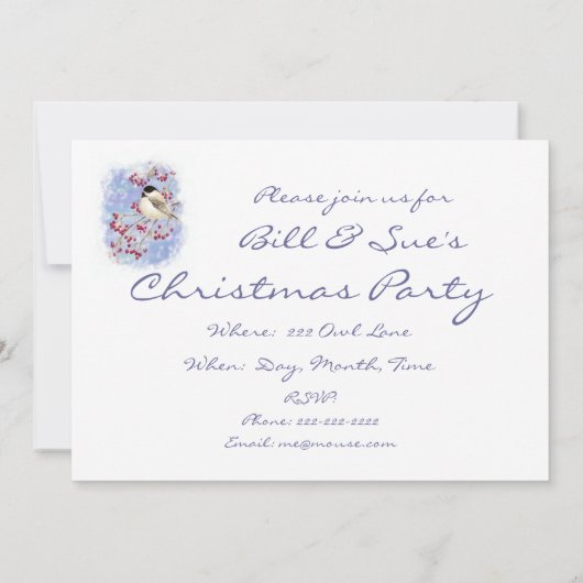 カスタムクリスマスパーティー招待状バードウィンターベリー 招待状 (裏面)
