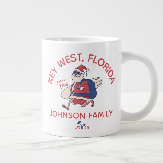 カスタムクリスマスファミリービーチバケーションマッチング ジャンボコーヒーマグカップ (右)