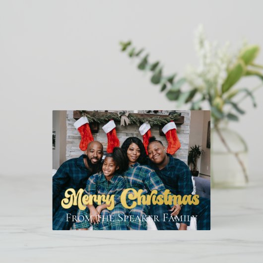 カスタムクリスマスファミリーフォトゴールドフォイル 箔シーズンポストカード (立ち正面)