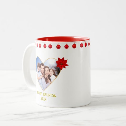 カスタムクリスマスファミリー懇親会写真とハート ツートーンマグカップ (正面左)