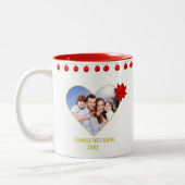 カスタムクリスマスファミリー懇親会写真とハート ツートーンマグカップ (左)