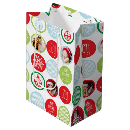 カスタムクリスマスフォトドット ミディアムペーパーバッグ (正面アングル)