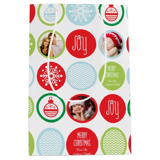 カスタムクリスマスフォトドット ミディアムペーパーバッグ (正面)