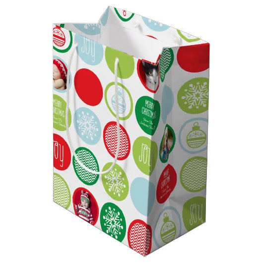 カスタムクリスマスフォトドット ミディアムペーパーバッグ (裏面アングル)