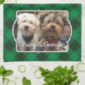 カスタムクリスマスフォトフレーム赤と緑の格子模様 キッチンタオル (折り畳み)