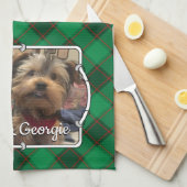 カスタムクリスマスフォトフレーム赤と緑の格子模様 キッチンタオル (四つ折り)