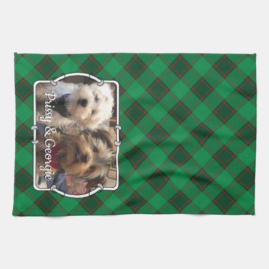 カスタムクリスマスフォトフレーム赤と緑の格子模様 キッチンタオル (横)