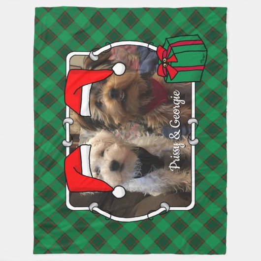 カスタムクリスマスフォトフレーム赤と緑の格子模様 フリースブランケット (正面)