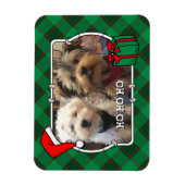 カスタムクリスマスフォトフレーム赤と緑の格子模様 マグネット (縦)