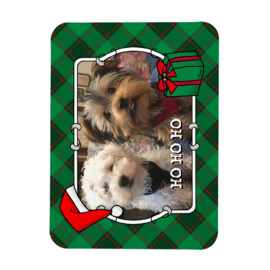 カスタムクリスマスフォトフレーム赤と緑の格子模様 マグネット (縦)