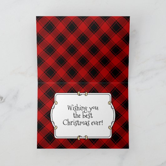 カスタムクリスマスフォトフレーム赤と黒の格子模様 カード (内部)