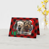 カスタムクリスマスフォトフレーム赤と黒の格子模様 カード (黄色い花)