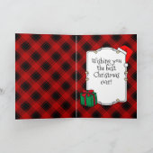 カスタムクリスマスフォトフレーム赤と黒の格子模様 カード (内部)