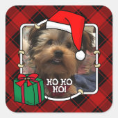 カスタムクリスマスフォトフレーム赤と黒の格子模様 スクエアシール (正面)