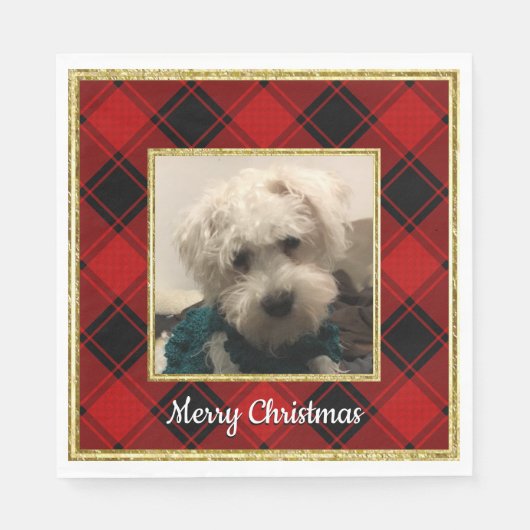 カスタムクリスマスフォトフレーム赤と黒の格子模様 スタンダードランチョンナプキン (正面)