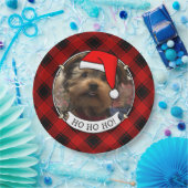 カスタムクリスマスフォトフレーム赤と黒の格子模様 ペーパープレート (パーティー)