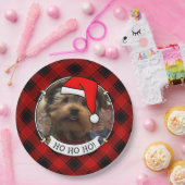 カスタムクリスマスフォトフレーム赤と黒の格子模様 ペーパープレート (パーティー)