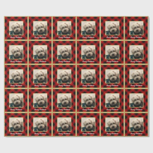 カスタムクリスマスフォトフレーム赤と黒の格子模様 ラッピングペーパー (フラット)