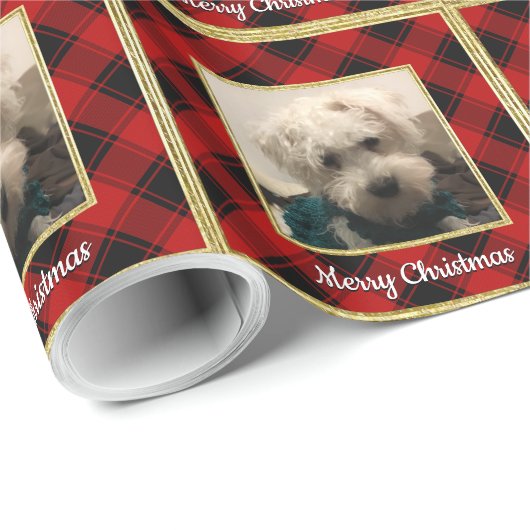 カスタムクリスマスフォトフレーム赤と黒の格子模様 ラッピングペーパー (ロールコーナー)