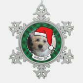 カスタムクリスマスフォトフレーム赤&グリーンプレイドペット スノーフレークピューターオーナメント (正面)