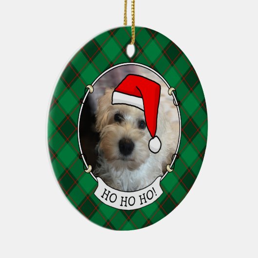 カスタムクリスマスフォトフレーム赤&グリーンプレイドペット セラミックオーナメント (右)