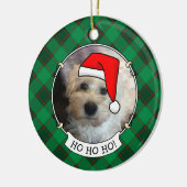 カスタムクリスマスフォトフレーム赤&グリーンプレイドペット セラミックオーナメント (左)