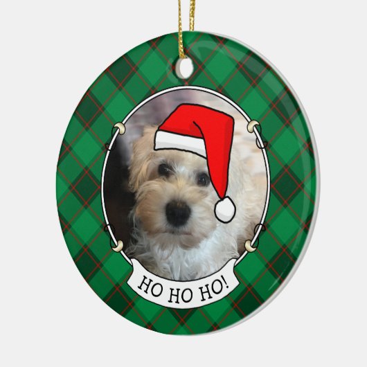 カスタムクリスマスフォトフレーム赤&グリーンプレイドペット セラミックオーナメント (左)