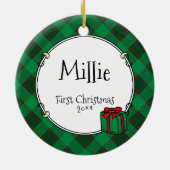 カスタムクリスマスフォトフレーム赤&グリーンプレイドペット セラミックオーナメント (裏面)