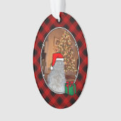 カスタムクリスマスフォトフレーム赤&黒の格子模様ペット オーナメント (正面)