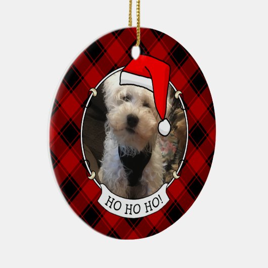 カスタムクリスマスフォトフレーム赤&黒の格子模様ペット セラミックオーナメント (右)