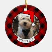 カスタムクリスマスフォトフレーム赤&黒の格子模様ペット セラミックオーナメント (正面)