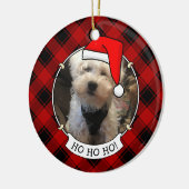 カスタムクリスマスフォトフレーム赤&黒の格子模様ペット セラミックオーナメント (左)