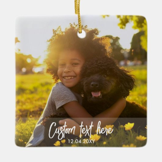 カスタムクリスマスフル2枚フォトスクリプト文字 セラミックオーナメント (正面)