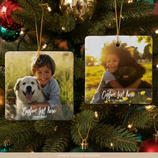 カスタムクリスマスフル2枚フォトスクリプト文字 セラミックオーナメント