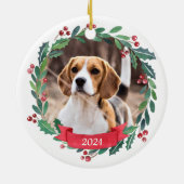 カスタムクリスマスペットドッグフォトベーグル セラミックオーナメント (裏面)