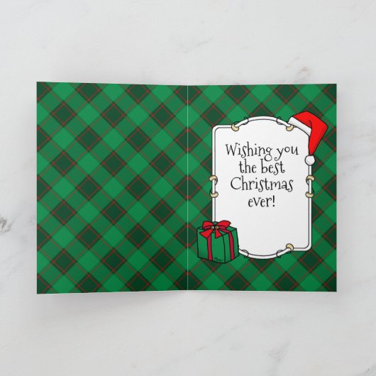 カスタムクリスマスペットフォトフレーム赤と緑の格子模様 カード (内部)
