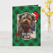 カスタムクリスマスペットフォトフレーム赤と緑の格子模様 カード (黄色い花)