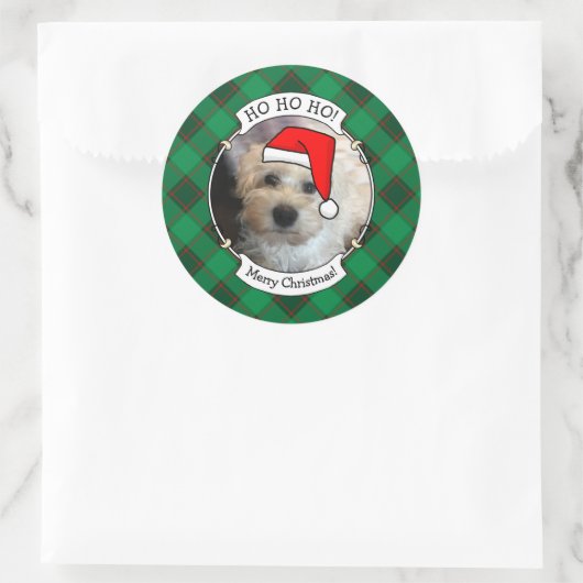 カスタムクリスマスペットフォトフレーム赤と緑の格子模様 ラウンドシール (バッグ)