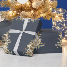 カスタムクリスマスホリデーブルー金ゴールドツリーギフト ラッピングペーパー