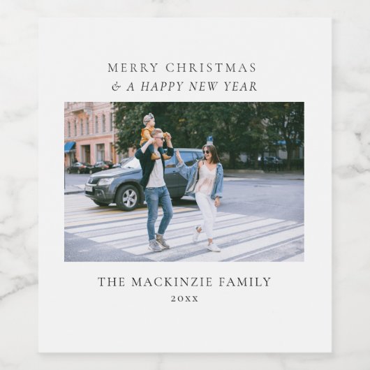 カスタムクリスマスホリー枝家族の写真 ワインラベル (シングルラベル)