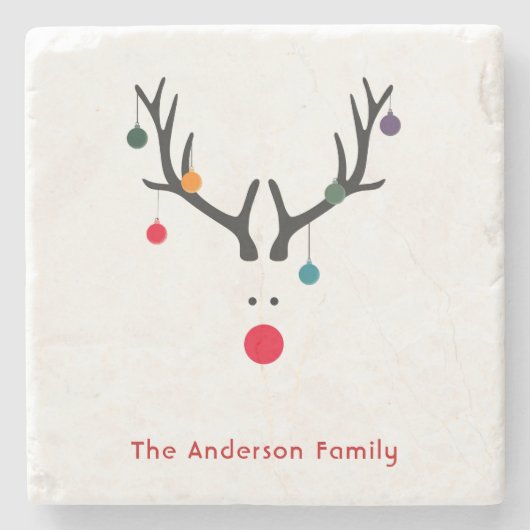 カスタムクリスマスミニマルモダントナカイ一家 ストーンコースター (正面)