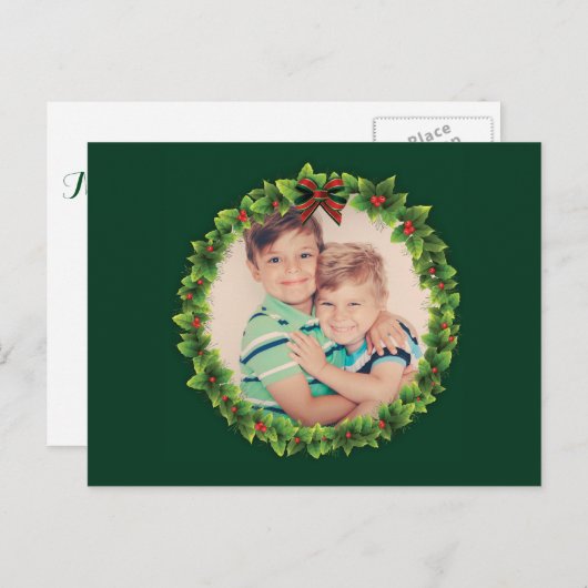 カスタムクリスマスリースご自身のフォトファミリーを追加 シーズンポストカード (正面/裏面)