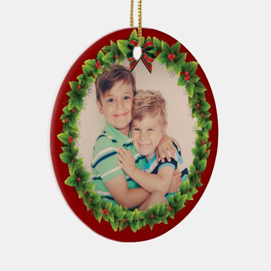 カスタムクリスマスリースの追加お子様のフォトレッド セラミックオーナメント (右)