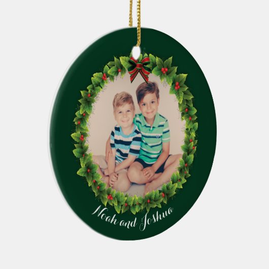 カスタムクリスマスリース写真可愛いパーソナライズされた セラミックオーナメント (右)