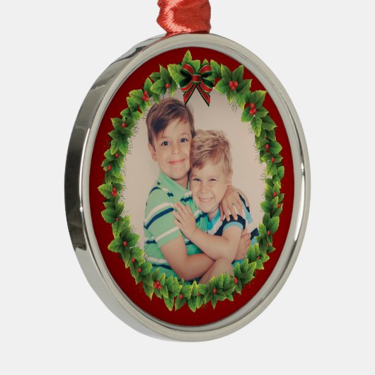 カスタムクリスマスリース自分の写真を追加Red メタルオーナメント (右)