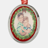 カスタムクリスマスリース自分の写真を追加Red メタルオーナメント (左)