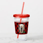 カスタムクリスマスレッドとブラックプレイド2フォトフレーム アクリルタンブラー (裏面)