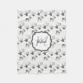 カスタムクリスマスヴィンテージディアヘッド〔雄ジカの〕枝角パターン フリースブランケット (正面)