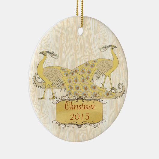 カスタムクリスマスヴィンテージピーコック セラミックオーナメント (右)